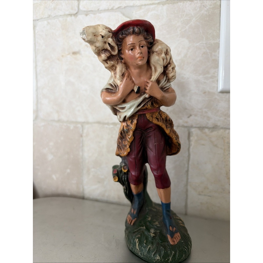 Vintage Fontanini Nativity Shepherd Boy With Lamb  On‎ Shoulders  Italy READ